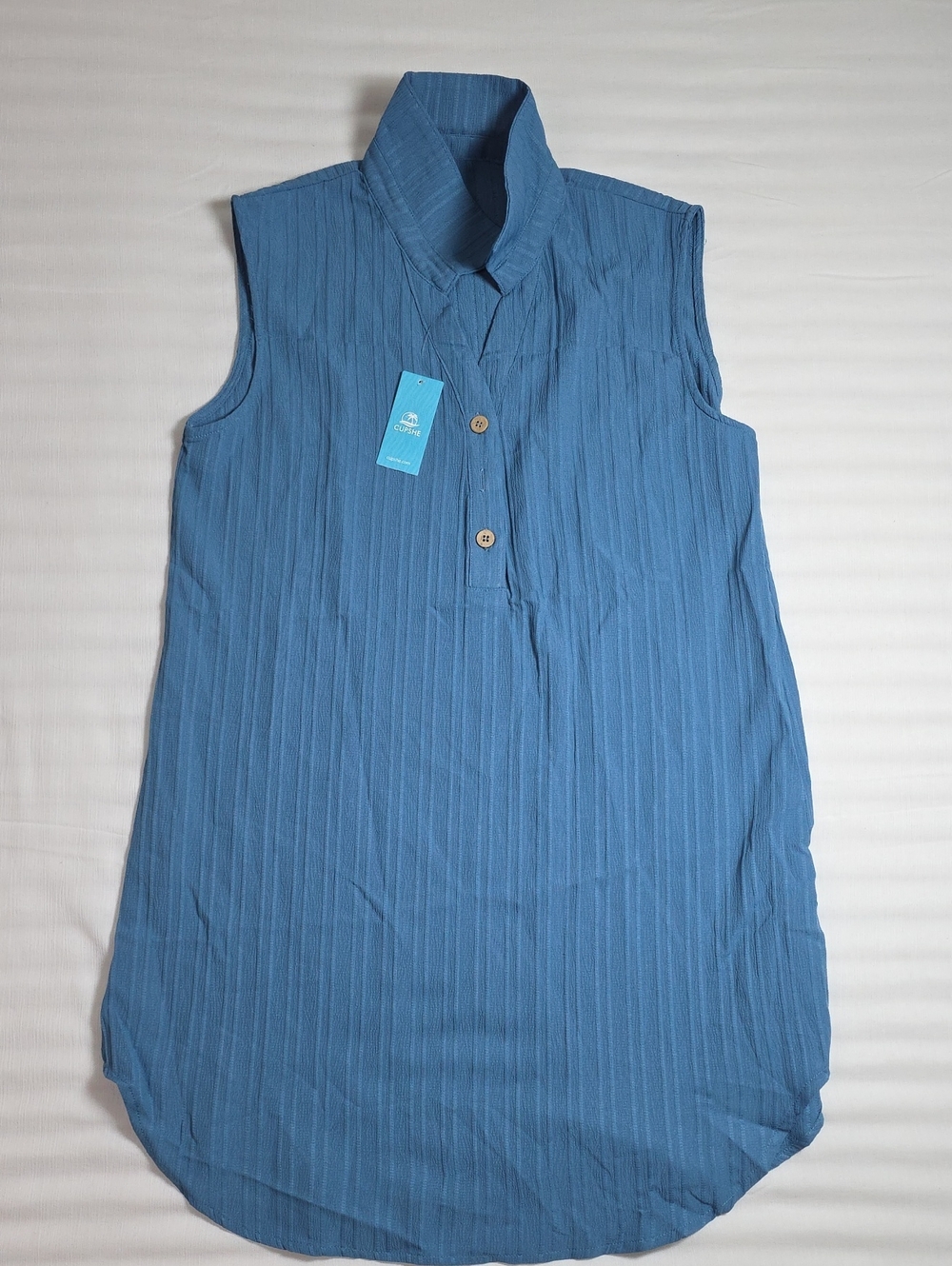 0740 Cupshe Teal-Blue Sleeveless Button V-Neck Dress; Large